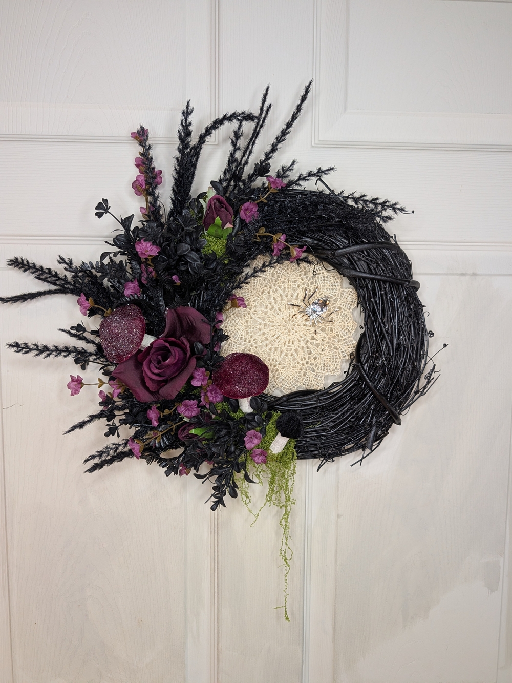 Elegant Black and Plum Spider Wreath